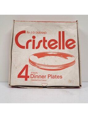 Arcoroc JG Durand Cristelle 9" Dinner Plate Set 4 France Clear Glass Gold Label